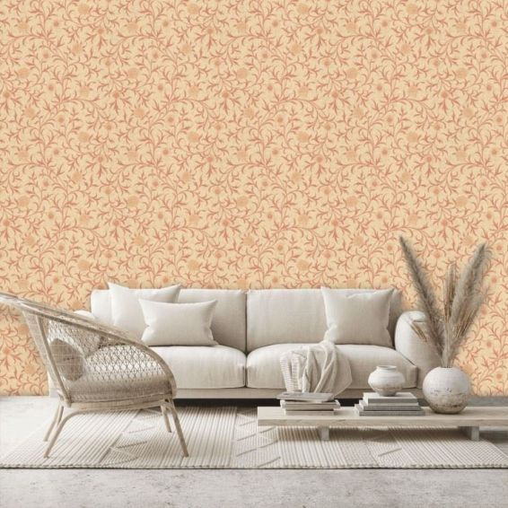 Scroll Floral Wallpaper 210364 by Morris & Co in Light Brick Buff