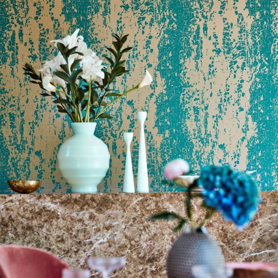 Eglomise Wallpaper 111744 by Harlequin in Emerald Rich Gold