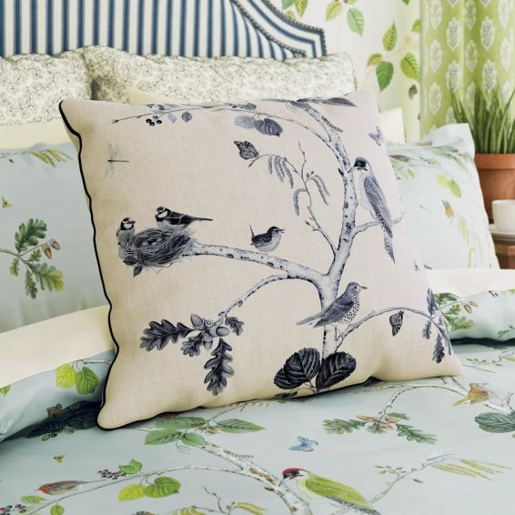 Woodland Chorus Cushion by Sanderson in Blue Grey