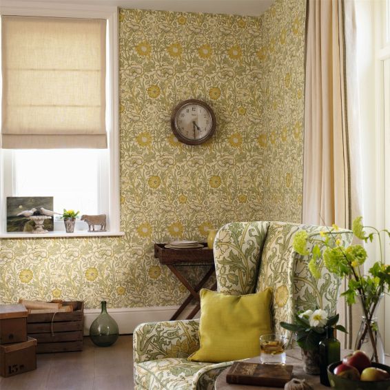 Pink and Rose Wallpaper 212569 by Morris & Co in Cowslip Fennel