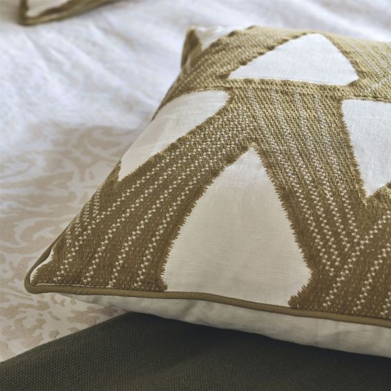 Kanoko Embroidered Cushion by Zoffany in Green Stone