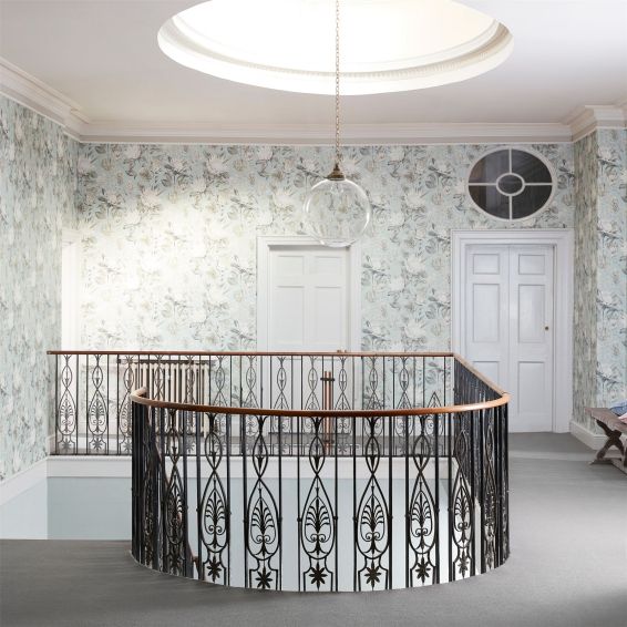 King Protea Wallpaper 216645 by Sanderson in Aqua Linen Beige