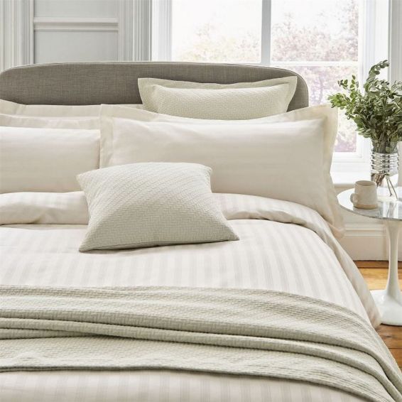 Adan Fine Linens Striped Cotton Bedding in Chalk