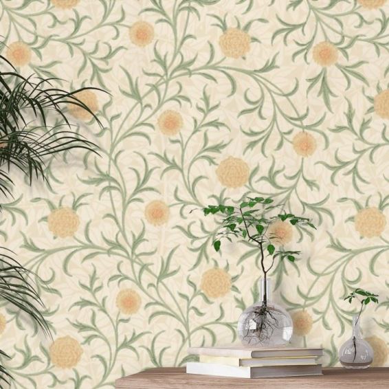 Scroll Floral Wallpaper 210365 by Morris & Co in Thyme Pear