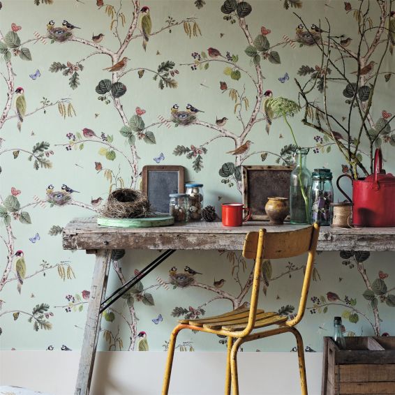 Woodland Chorus Wallpaper 215706 by Sanderson in Sky Blue