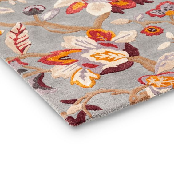 Amanpuri Leaf Wool Rugs By Sanderson in Grey Plum