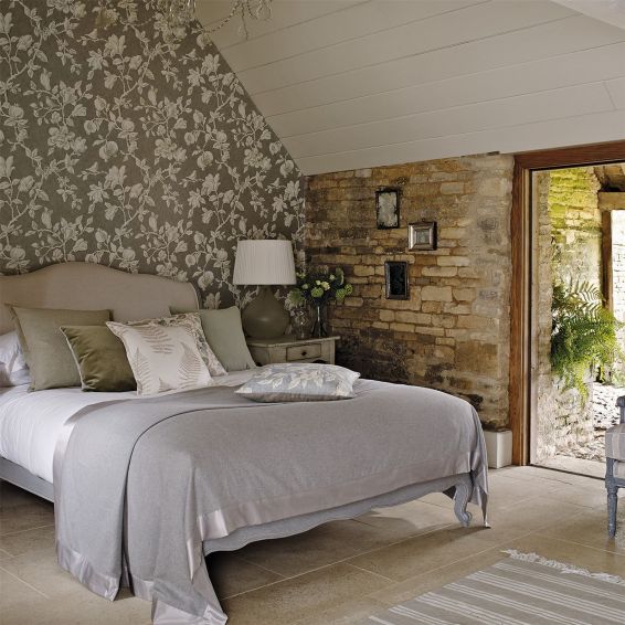 Magnolia and Pomegranate Wallpaper 215722 by Sanderson in Silver Linen Beige