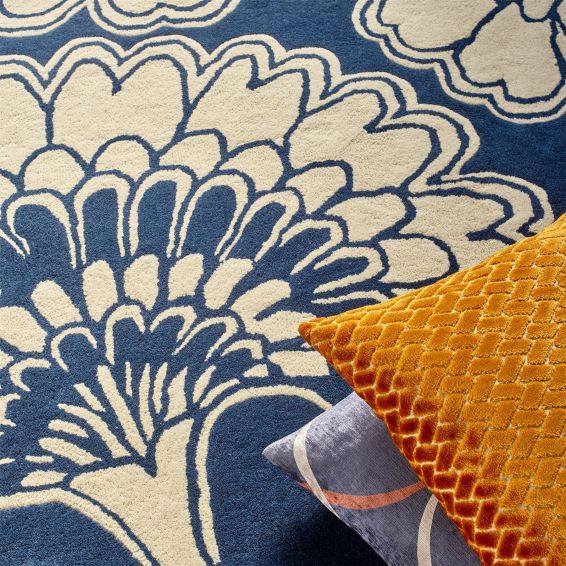 Japanese Floral Rugs 039708 in Midnight by Florence Broadhurst
