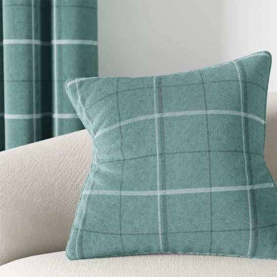 Harper Check Cushion by Helena Springfield in Duck Egg Green