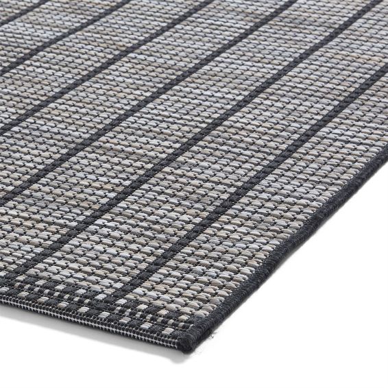 Santa Monica A041 Indoor Outdoor Stripe Rug in Black