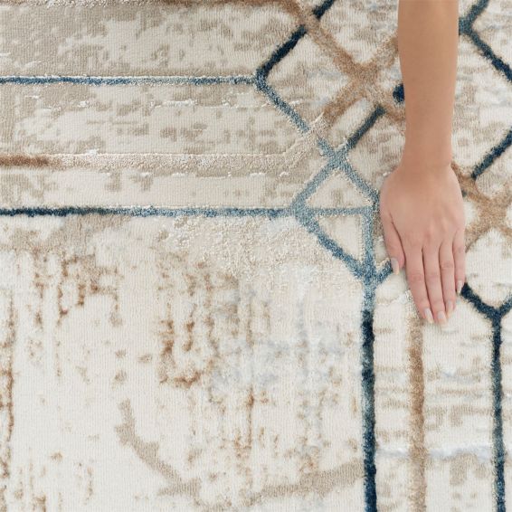 Glitz GLZ03 Geometric Framed Rugs by Nourison in Ivory Taupe