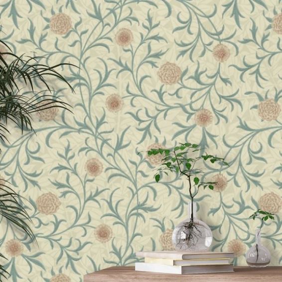 Scroll Floral Wallpaper 210362 by Morris & Co in Loden Slate