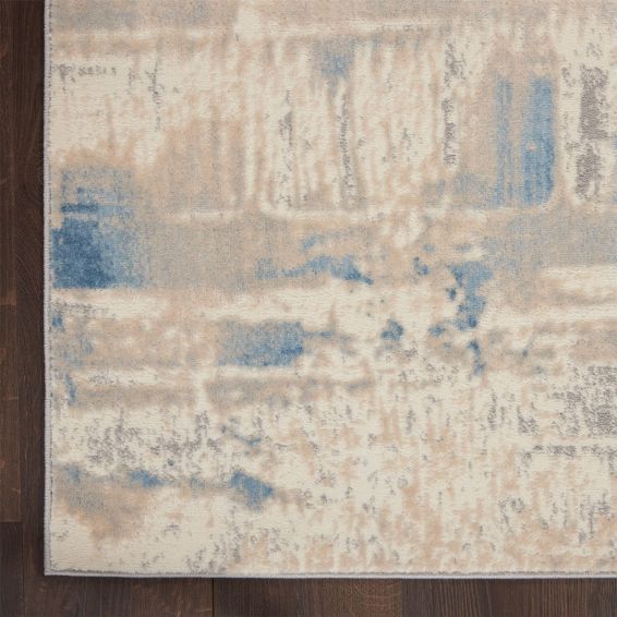 Solace SLA08 Distressed Abstract  Runner Rug in Ivory Grey Blue