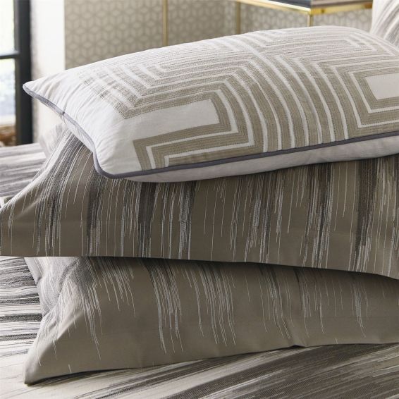 Motion Geometric Cushion by Morris & Co in Champagne & Steel