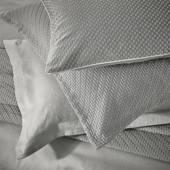 Tahra Embroidered Cotton Cushion in Silver Grey