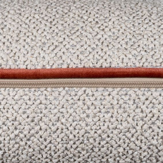 Leighton Boucle Velvet Piping Cushion in Ecru Salmon Pink