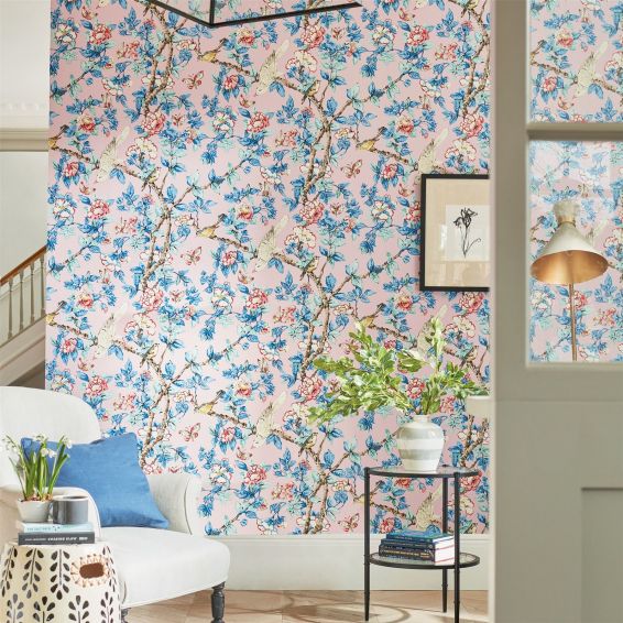Caverley Wallpaper 217035 by Sanderson in Rose French Blue