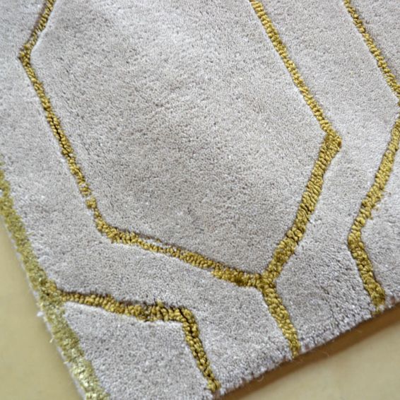 Arris Geometric Wool Rugs 37304 in Grey and Gold by Wedgwood