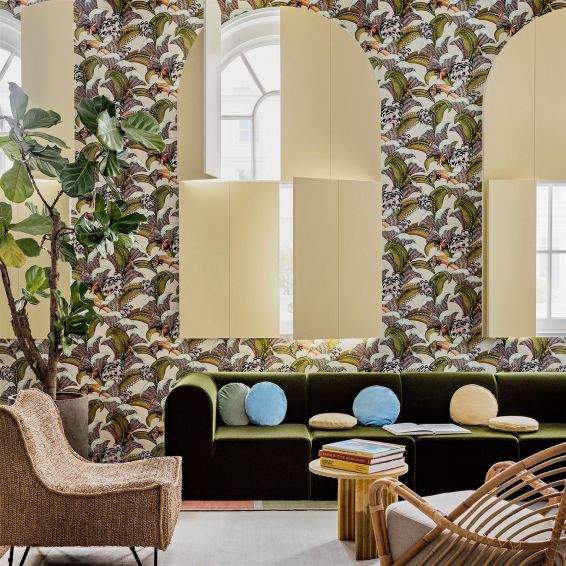 Hoopoe Leaves Wallpaper 119 1001 by Cole & Son in Olive Green Multi