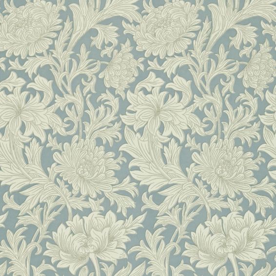 Chrysanthemum Toile Wallpaper 101 by Morris & Co in China Blue Cream