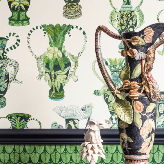Khulu Vases Wallpaper 12056 by Cole & Son in Green Cream