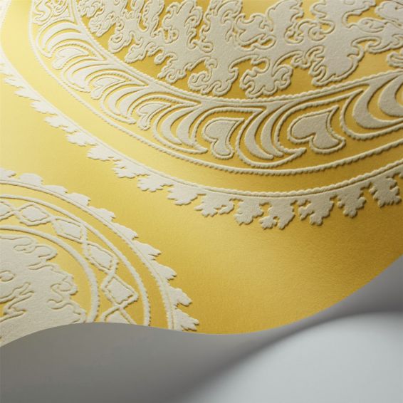 Rajapur Flock Wallpaper 9031 by Cole & Son in Yellow White