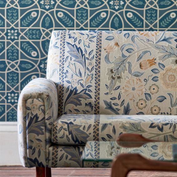Brophy Trellis Wallpaper 216699 by Morris & Co in Deep Teal Blue
