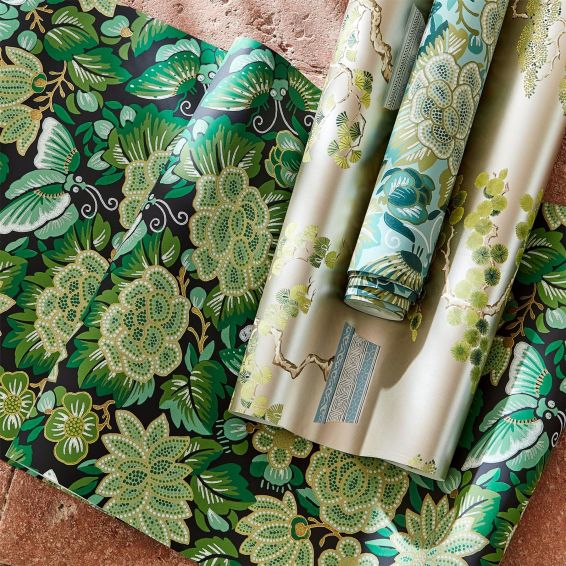 Amara Butterfly Wallpaper 217117 by Morris & Co in Emerald Ink Black