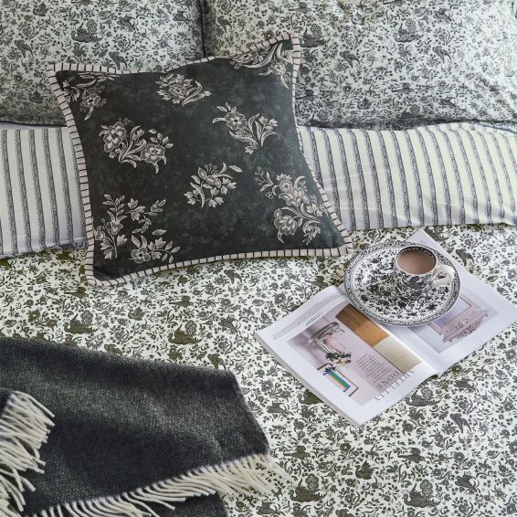 Regal Peacock Cushion by Burleigh x Bedeck of Belfast in Charcoal White