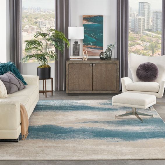 Maxell Modern Abstract Rugs MAE06 by Nourison in Ivory Teal