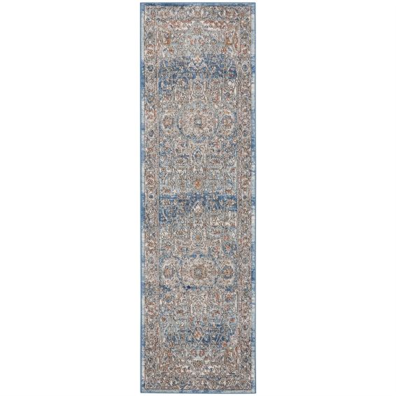 Quarry QUA11 Traditional Distressed Runner Rugs in Ivory Blue by Nourison