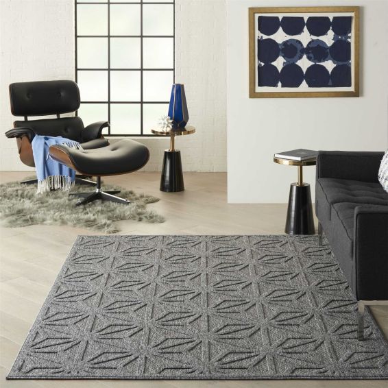 Cozumel CZM01 Indoor Outdoor Geometric Rugs in Dark Grey