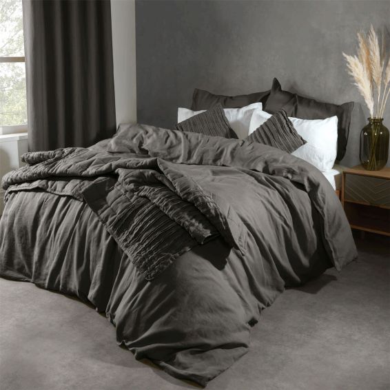 Lazy Linen Bedding Plain Charcoal Grey Duvet Cover and Pillowcase