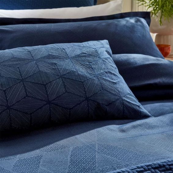 Osaka Jacquard Geometric Cushion in Midnight Blue