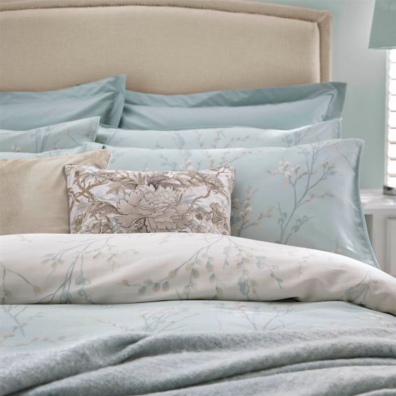 Pussy Willow Cotton Bedding Set by Laura Ashley in Duckegg Blue