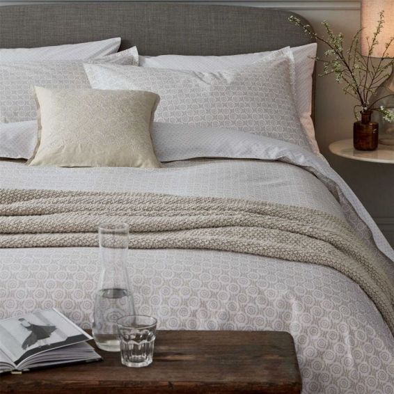 Thyme Embroidered Leaf Cushion By Murmur in Linen Beige