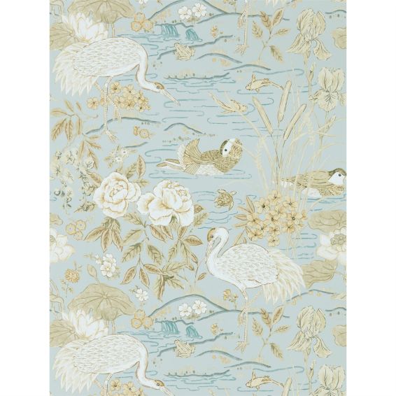 Crane and Frog Wallpaper 217125 by Morris & Co in Sky Honey