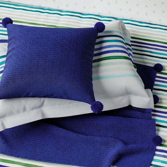 Budding Brights Pom Pom Throw by Helena Springfield in Navy Blue