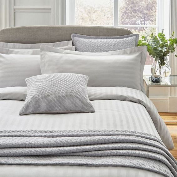 Adan Fine Linens Striped Cotton Bedding in Silver Grey