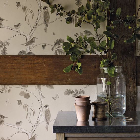 Woodland Chorus Wallpaper 215704 by Sanderson in Sepia Brown