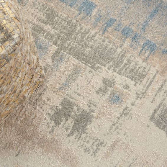 Solace SLA08 Distressed Abstract Rug in Ivory Grey Blue