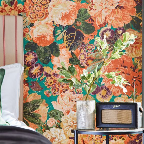 Very Rose And Peony Wallpaper 217027 by Sanderson in Kingfisher Rowan Berry