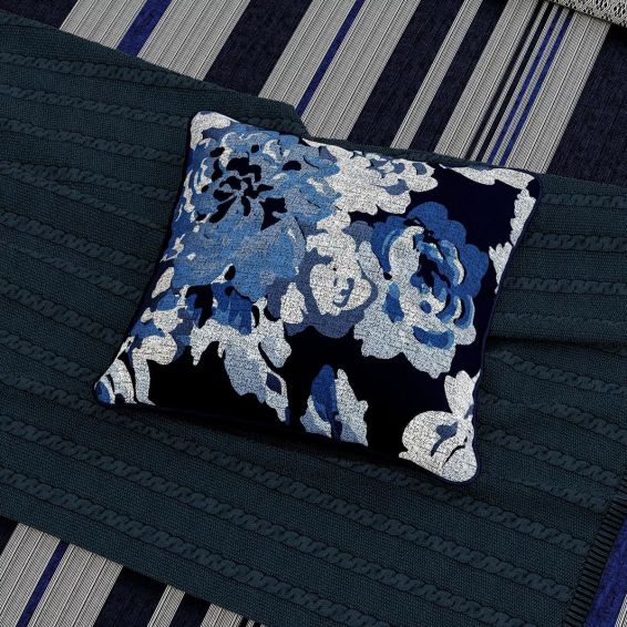 Imara Floral Cushion by Bedeck of Belfast in Navy Blue