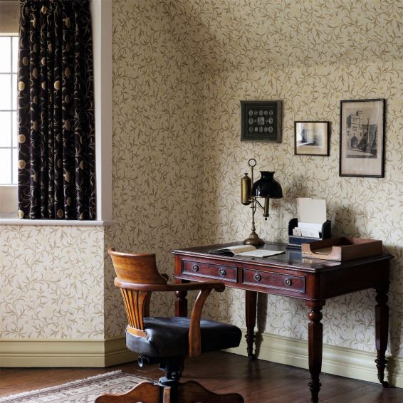 Scroll Floral Wallpaper 210363 by Morris & Co in Vellum Biscuit