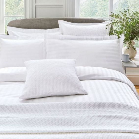 Adan Fine Linens Striped Cotton Bedding in White