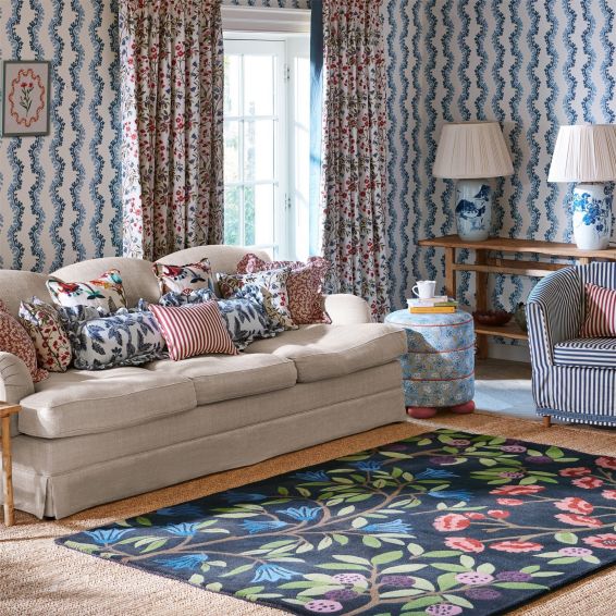Foraging Wool Rug 146618 by Sanderson in Indigo Blue