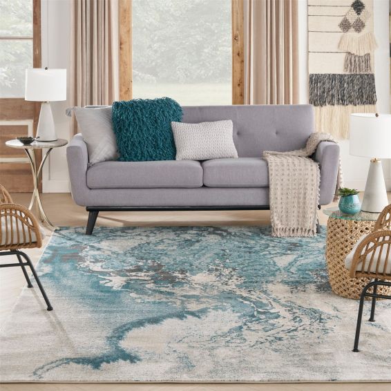 Maxell Modern Abstract Rugs MAE08 by Nourison in Ivory Teal