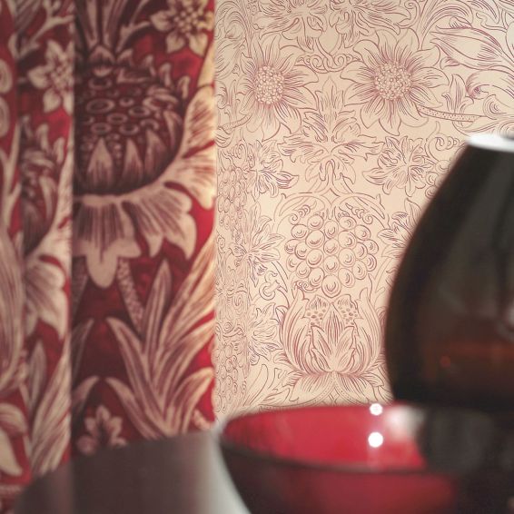 Sunflower Etch Wallpaper 101 by Morris & Co in Church Red Biscuit