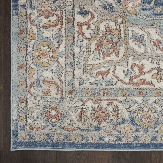 Quarry QUA11 Traditional Distressed Rugs in Ivory Blue by Nourison