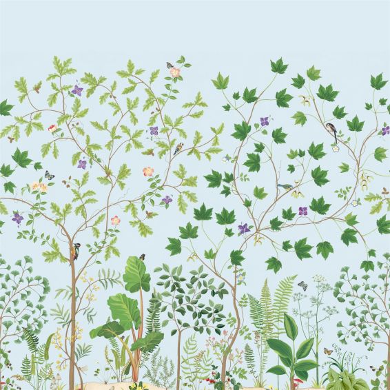 Sycamore & Oak Wallpaper Panel 217212 by Sanderson in Sky Blue